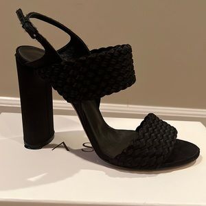 Casadei black satin braided sandals size 39.